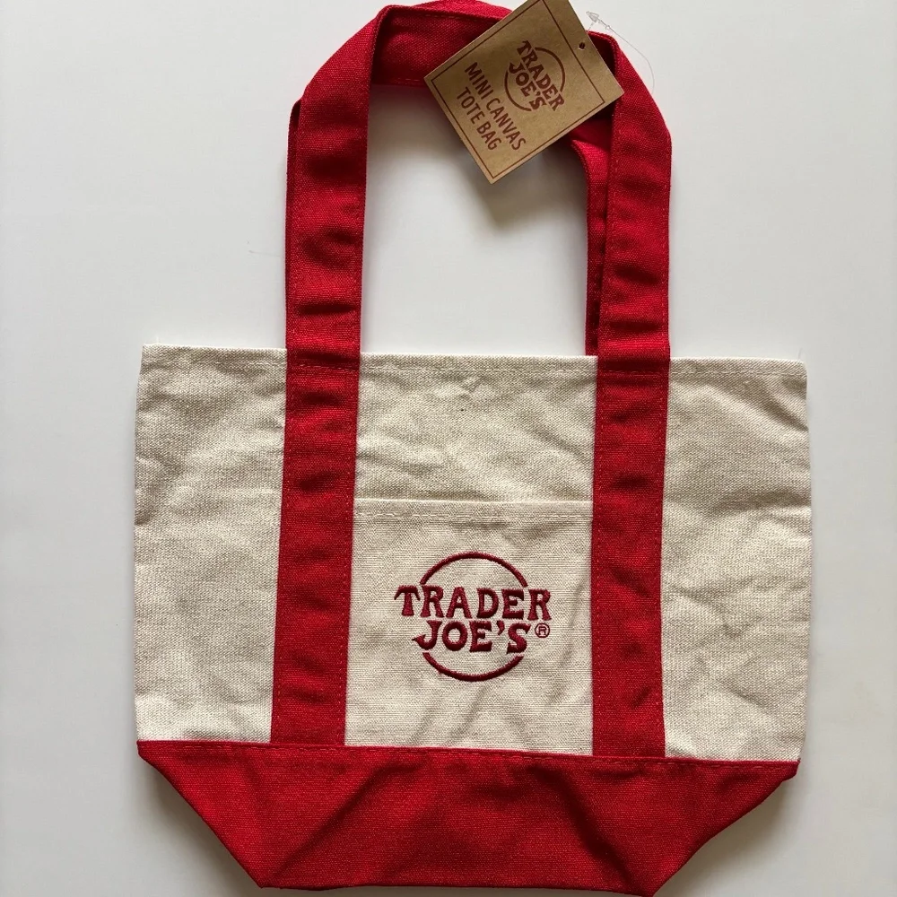 NWT Authentic Trader Joe’s Mini Canvas Tote Bag NEW WITH TAGS – RED